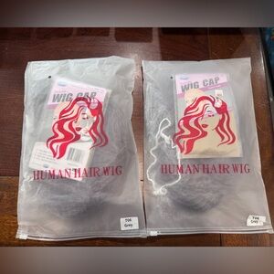 2 Deluxe Human Hair Wigs in Gray T06